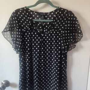 Elegant Black Polka Dot Blouse with Ruffle Sleeves